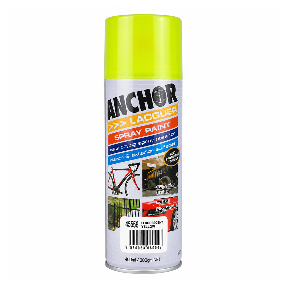 ANCHOR Fluorescent Yellow Lacquer Aerosol Spray Paint 300g 3 Pack