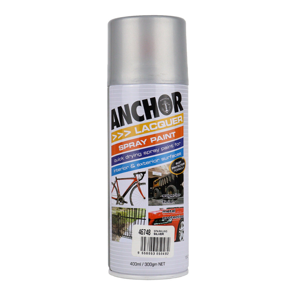 ANCHOR Lacquer Spray Paint Sparkling Silver 300g Aerosol Quick Drying x 3 Pack