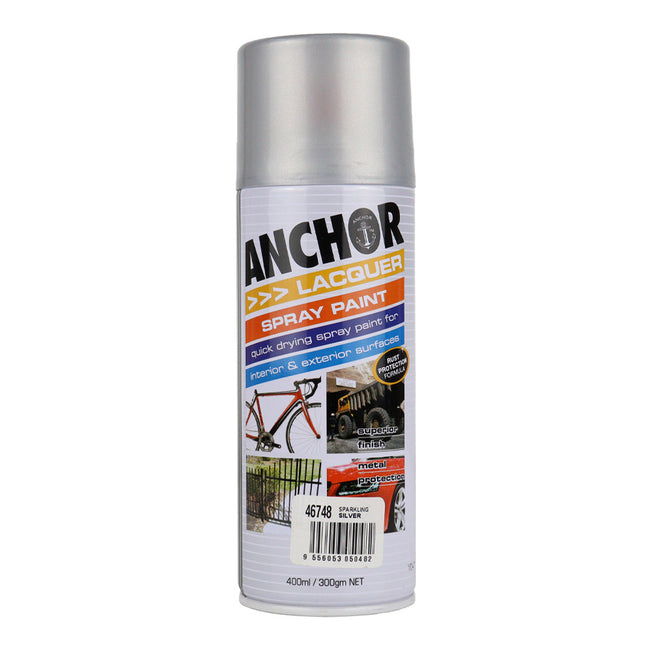 ANCHOR Lacquer Spray Paint Sparkling Silver 300g Aerosol Quick Drying