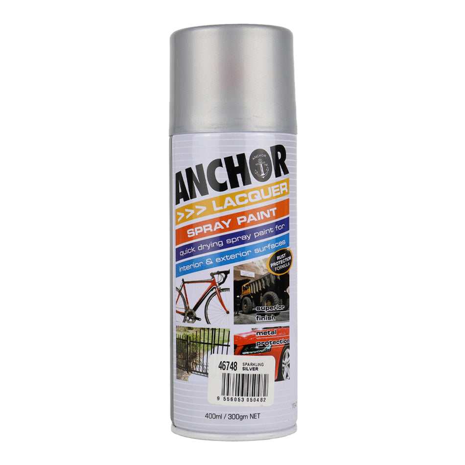 ANCHOR Lacquer Spray Paint Sparkling Silver 300gm Aerosol Quick Drying