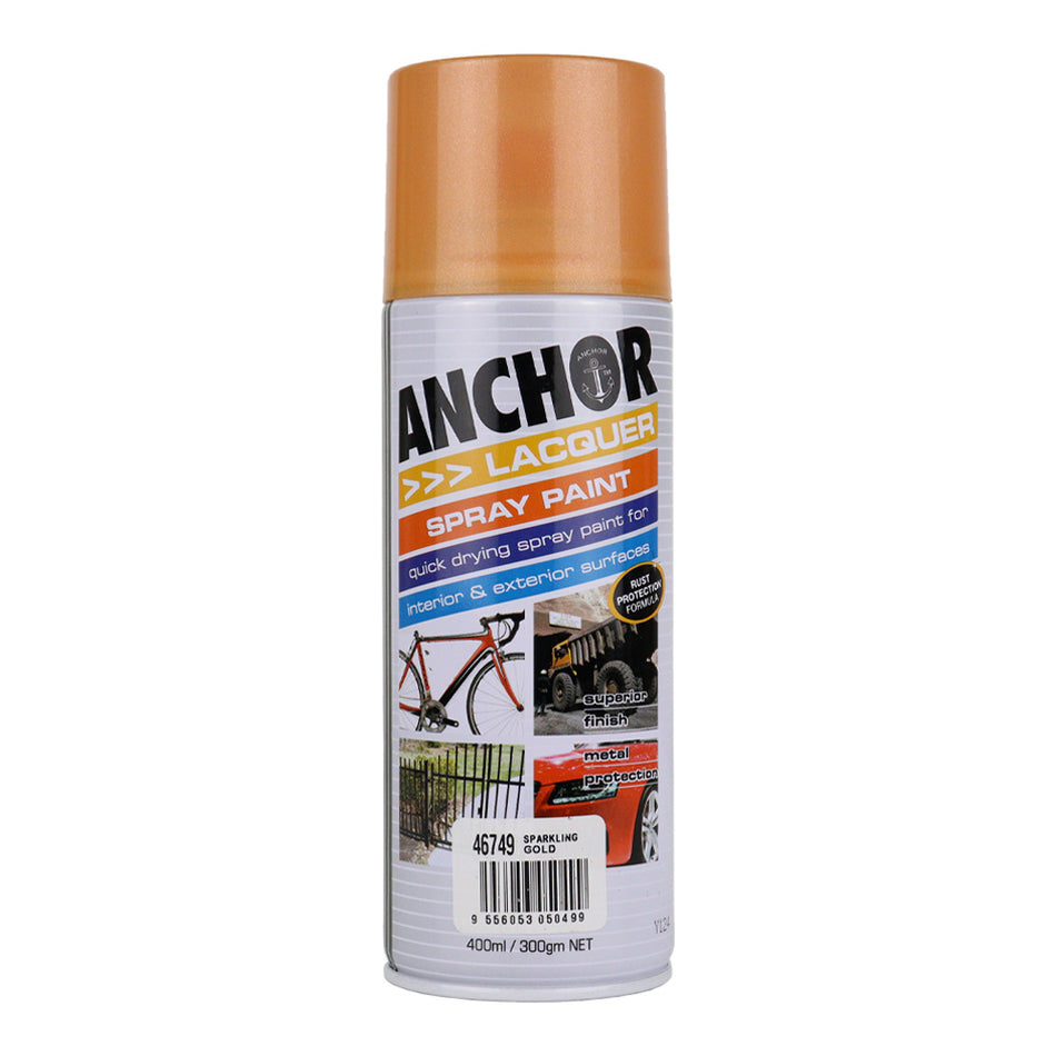 ANCHOR Lacquer Spray Paint Sparkling Gold 300gm Aerosol Quick Drying