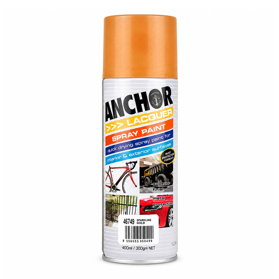 ANCHOR Lacquer Spray Paint Sparkling Gold 300gm Aerosol Quick Drying