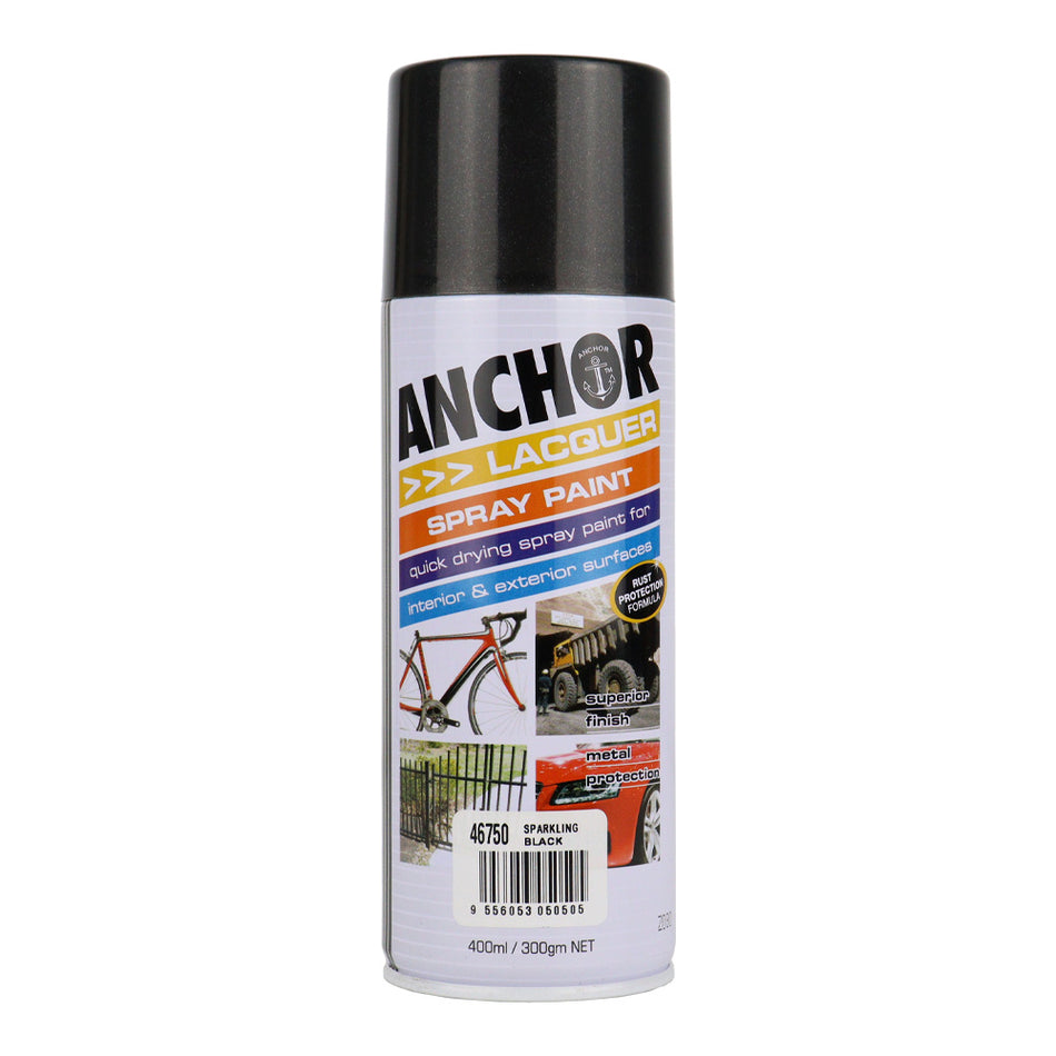 ANCHOR Lacquer Spray Paint Sparkling Black 300gm Aerosol Quick Drying x 3 Pack