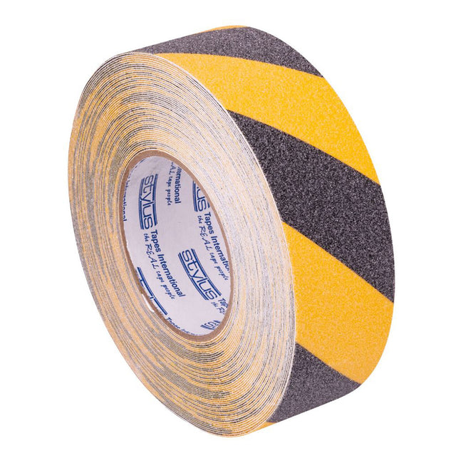 STYLUS Anti-Slip Tape Hazard 50mm x 18.2m Black/Yellow Non-Skid Safety Antislip