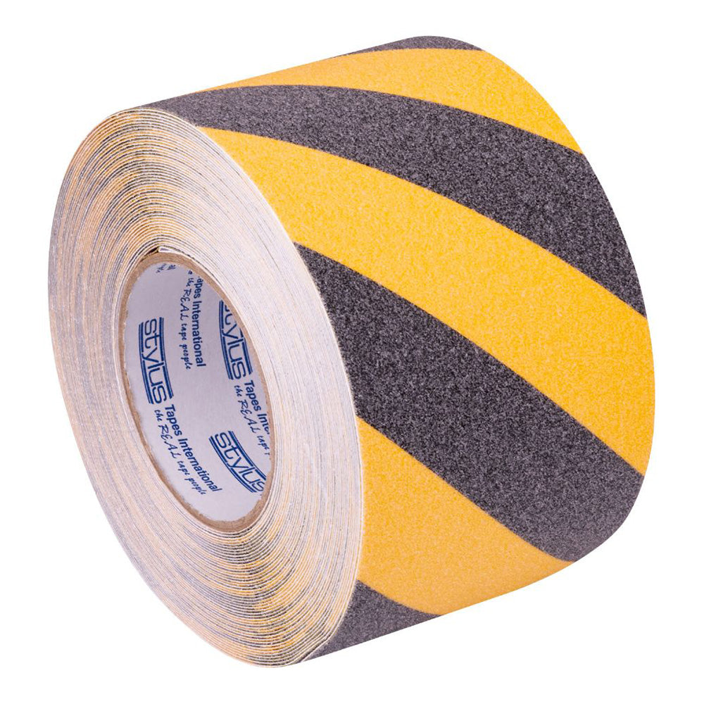 STYLUS Anti-Slip Tape Hazard 100mm x 18.2m Black/Yellow Non-Skid Safet ...