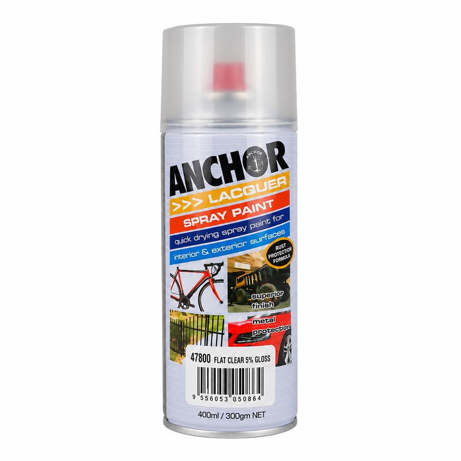 ANCHOR Flat Clear 5% Gloss Lacquer Aerosol Spray Paint 300g