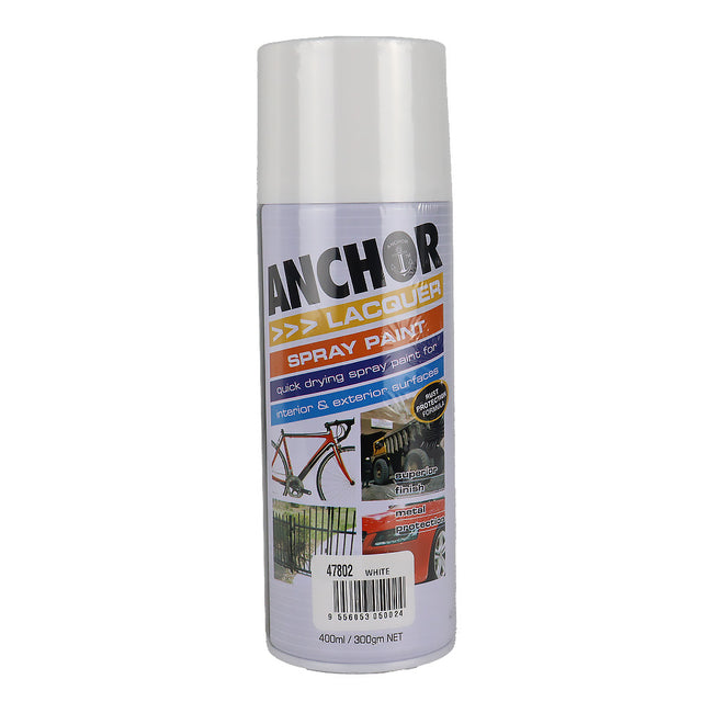 ANCHOR Lacquer Spray Paint Gloss White 300gm Aerosol Quick Drying
