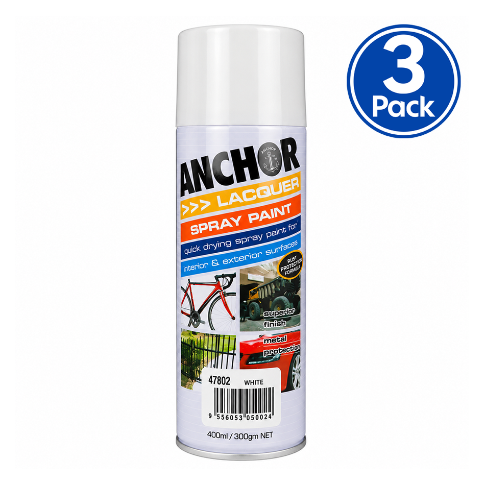 ANCHOR Gloss White Lacquer Aerosol Spray Paint 300g 3 Pack
