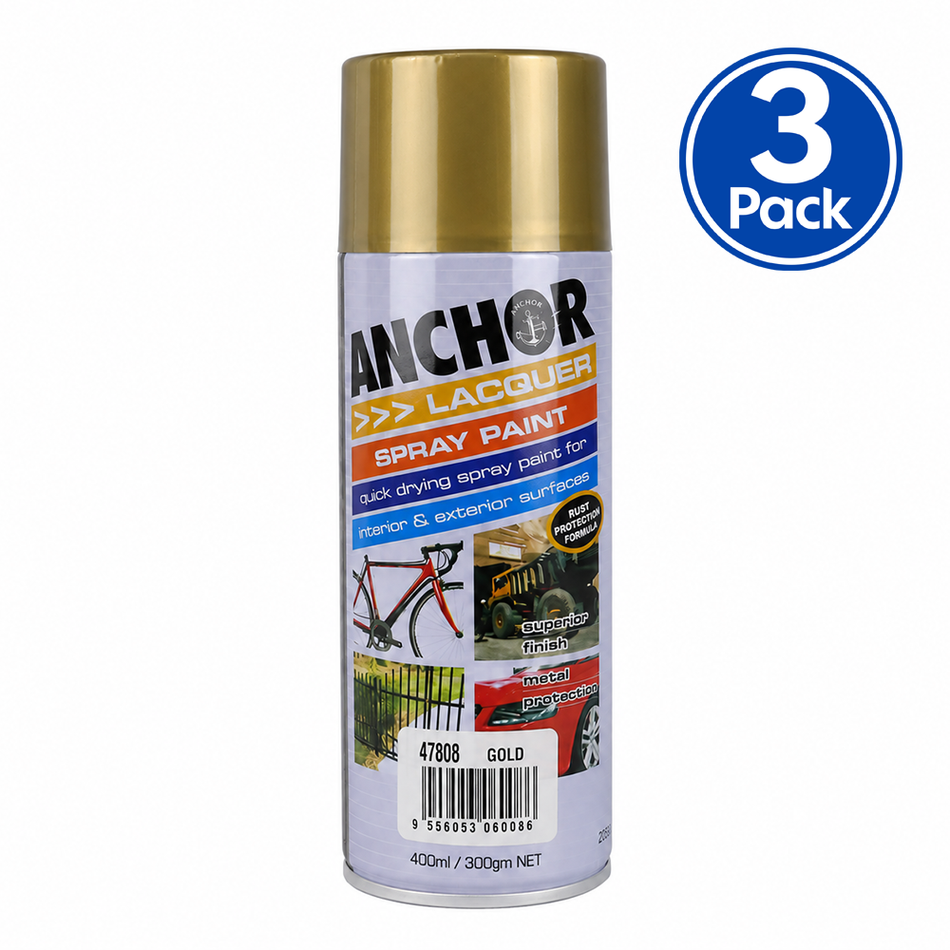 ANCHOR Gold Lacquer Aerosol Spray Paint 300g 3 Pack