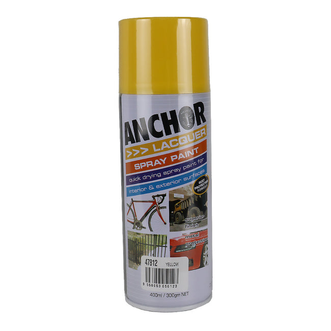 ANCHOR Lacquer Spray Paint Yellow 300gm Aerosol Quick Drying