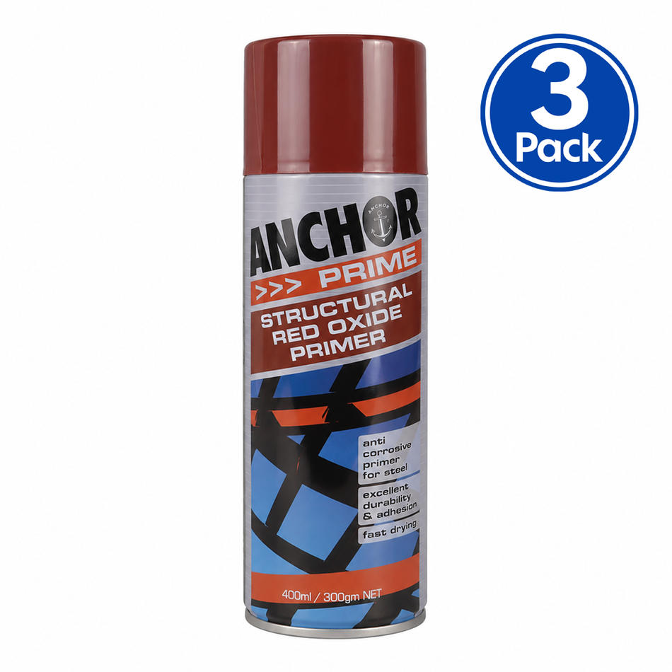 ANCHOR Structural Red Oxide Anti-Corrosive Primer Aerosol Spray 300g 3 Pack