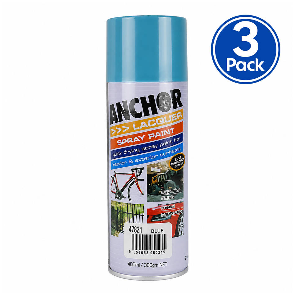 ANCHOR Blue Lacquer Aerosol Spray Paint 300g 3 Pack