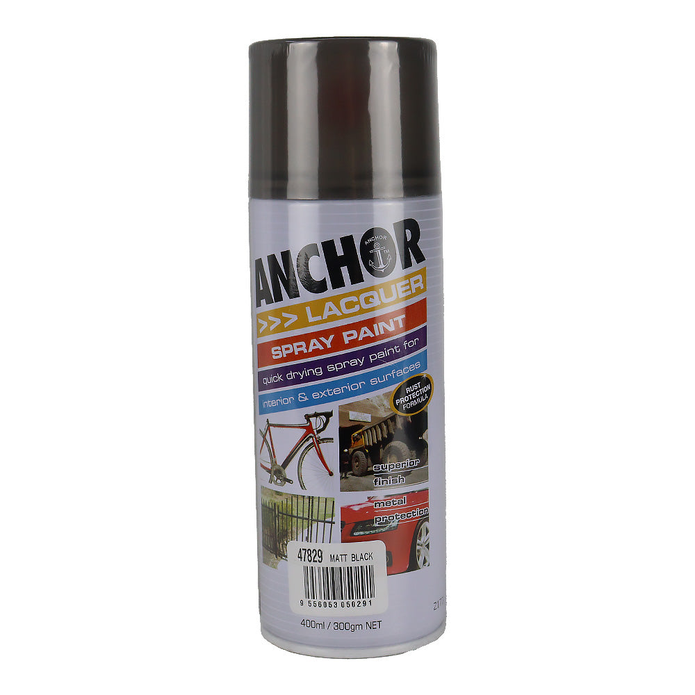 ANCHOR Lacquer Spray Paint Matt Black 300gm Aerosol Quick Drying