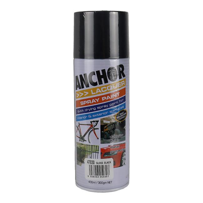 ANCHOR Lacquer Spray Paint Gloss Black 300gm Aerosol Quick Drying
