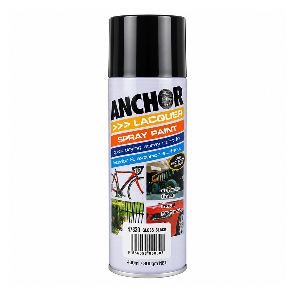 ANCHOR Gloss Black Lacquer Aerosol Spray Paint 300g