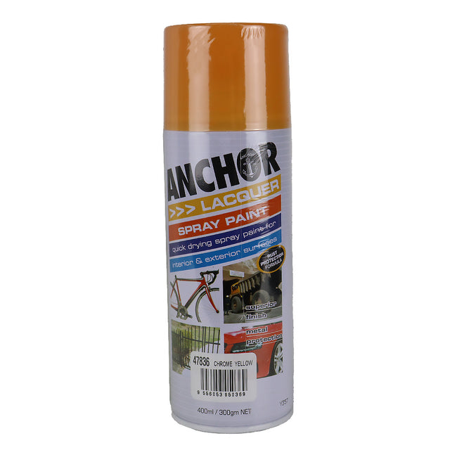 ANCHOR Lacquer Spray Paint Chrome Yellow 300gm Aerosol Quick Drying