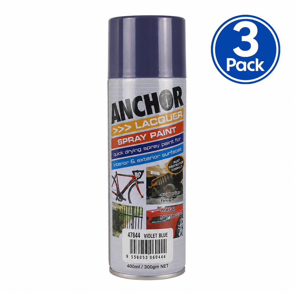 ANCHOR Violet Blue Lacquer Aerosol Spray Paint 300g 3 Pack