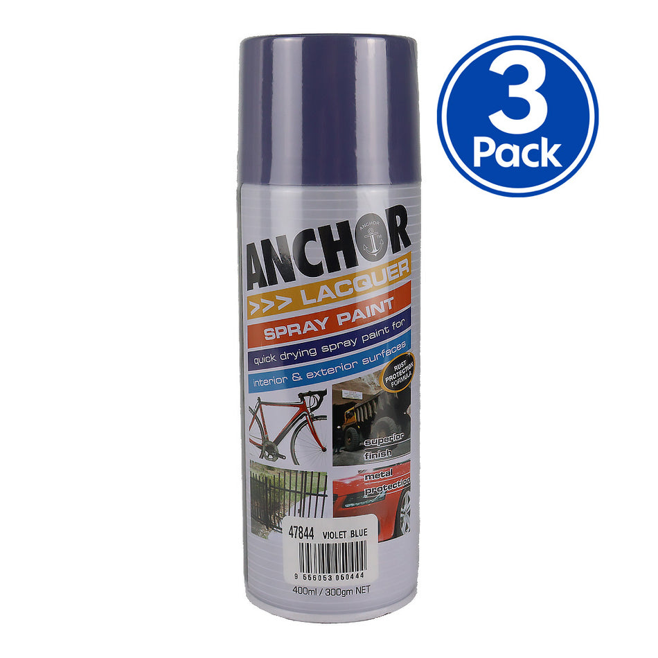 ANCHOR Lacquer Spray Paint Violet Blue 300gm Aerosol Quick Drying x3