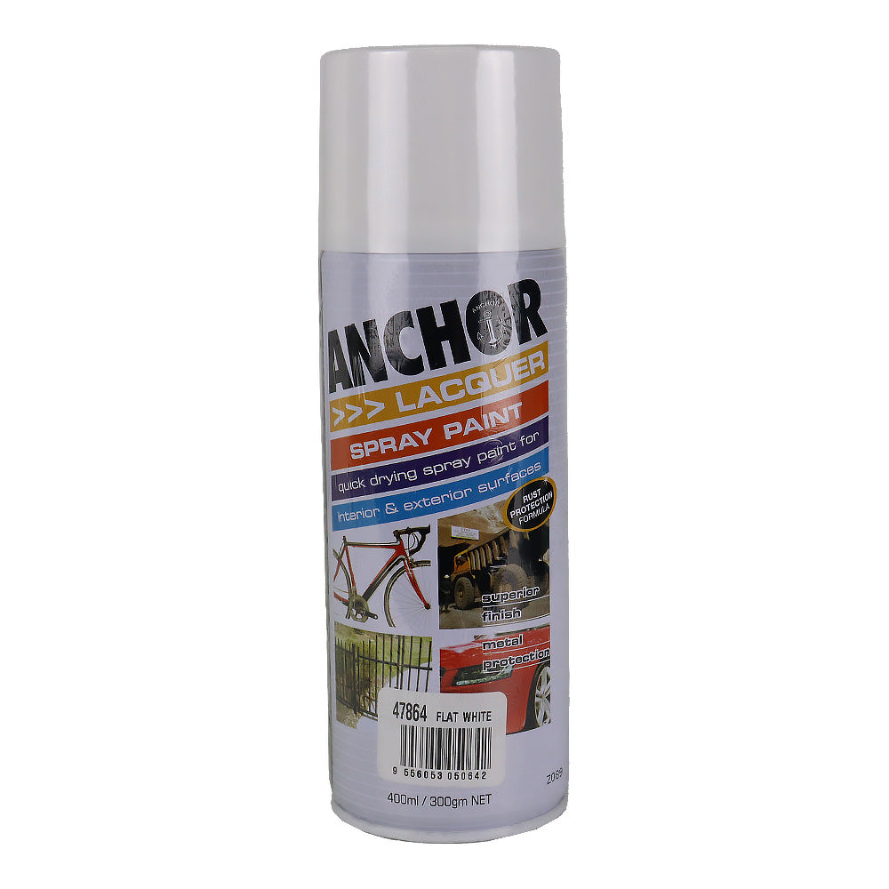 ANCHOR Lacquer Spray Paint Flat White 300gm Aerosol Quick Drying