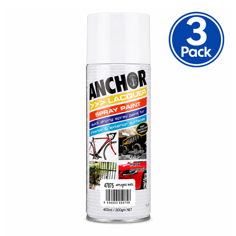 ANCHOR Lacquer Spray Paint Appliance White 300g 3 Pack