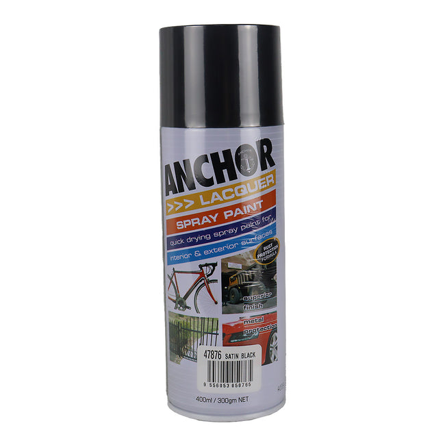 ANCHOR Lacquer Spray Paint Satin Black 300gm Aerosol Quick Drying