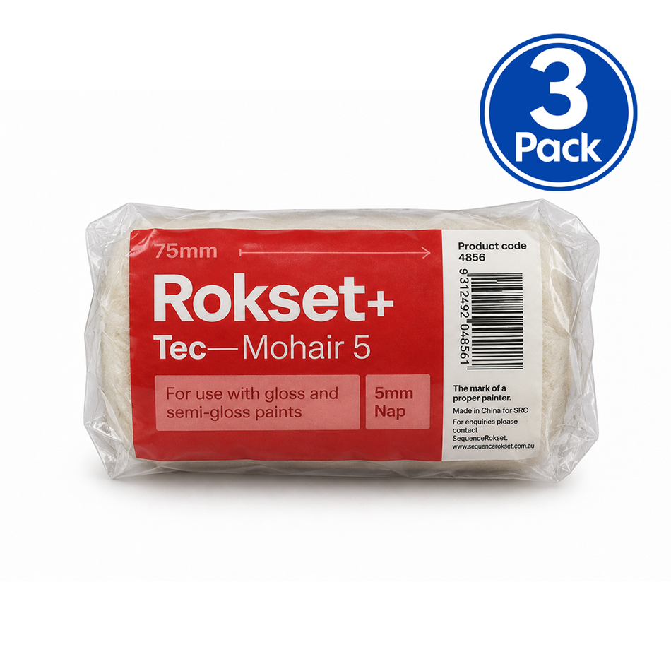 ROKSET Tec Mohair Roller Cover 75mm 5mm Nap 3 Pack