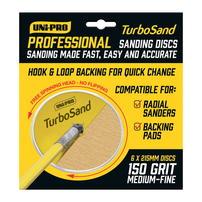 UNi-PRO TurboSand 215mm 150 Grit Sanding Disc x6 Hook And Loop Surface Prep