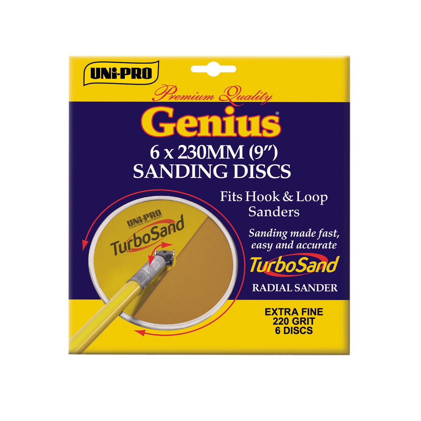 UNI-PRO Genius TurboSand 220G Extra Fine Sanding Discs 230mm x 6 Pack