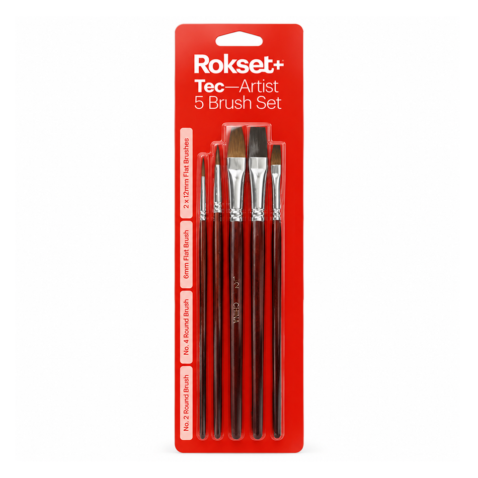 ROKSET TEC Artist Hog Bristle Touch Up & Detail Brush Set 5 Piece