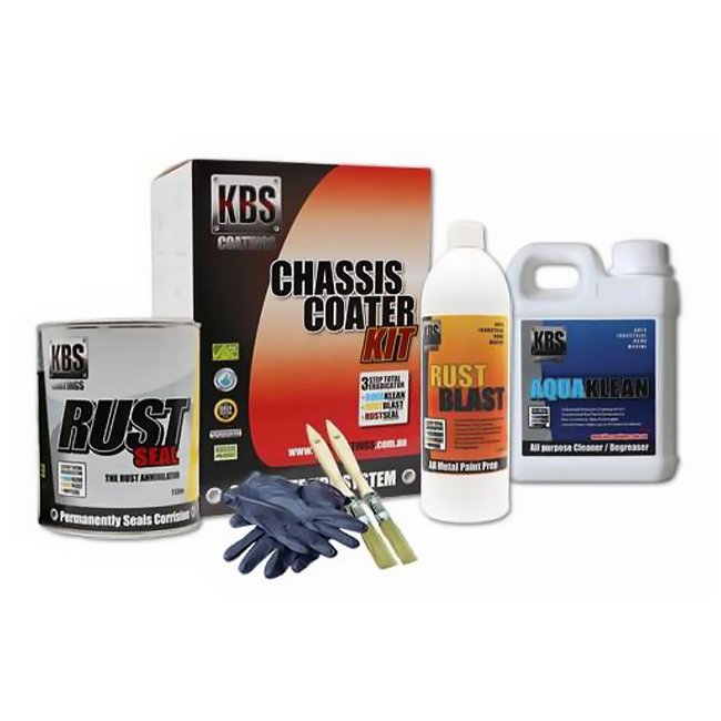 KBS Chassis Coater Kit Gloss Black Paint Covers 5.5m² 3 Step Rust Prevention Coating