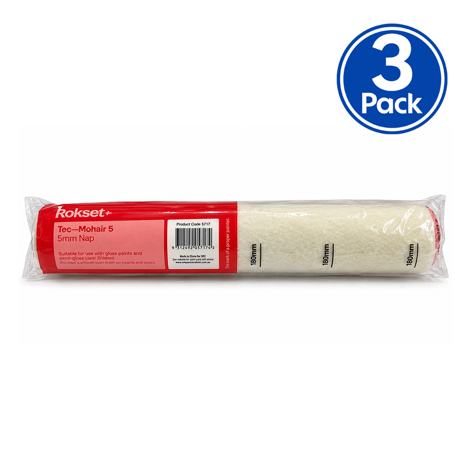 ROKSET Tec Mohair Roller Cover 270mm 5mm Nap 3 Pack