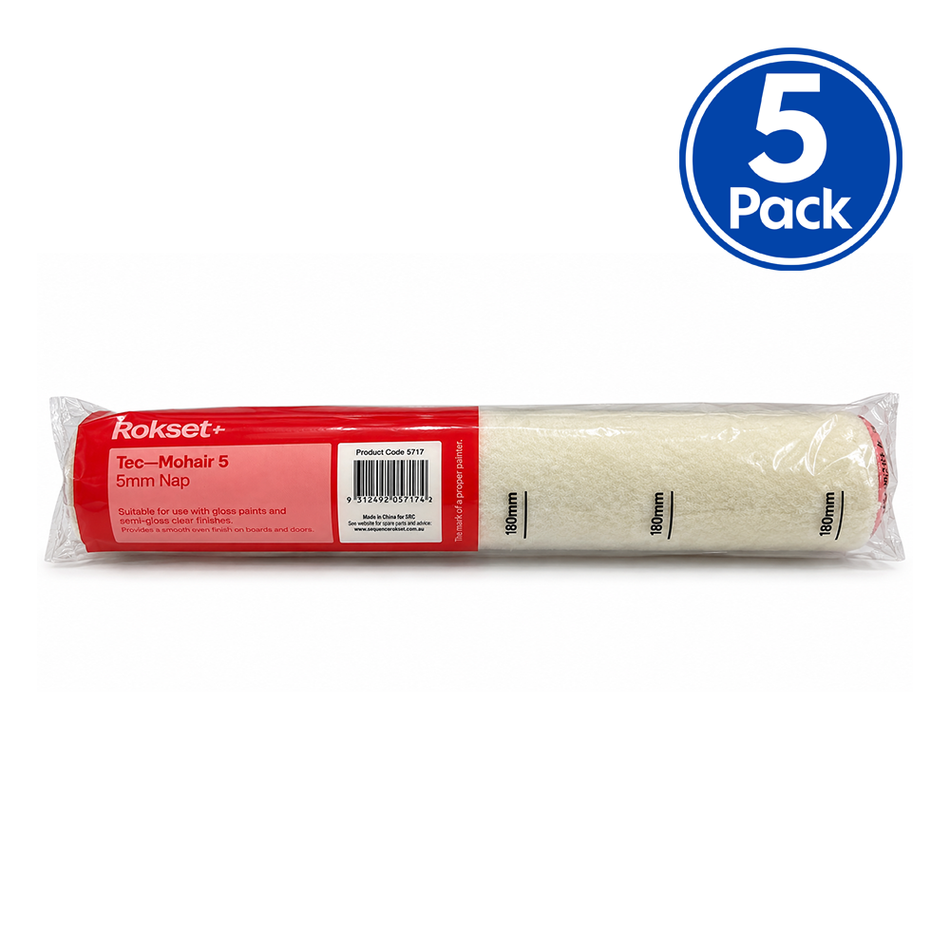 ROKSET Tec Mohair Roller Cover 270mm 5mm Nap 5 Pack