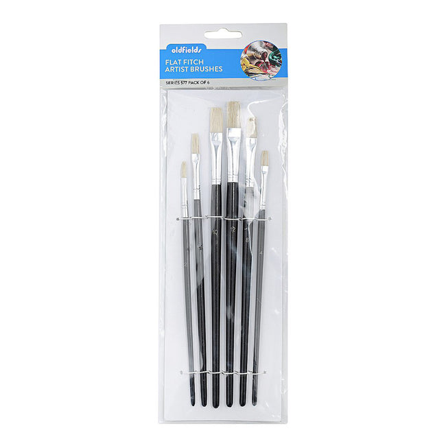OLDFIELDS Artist Brushes Flat Fitches 6 Pack Varying Sizes