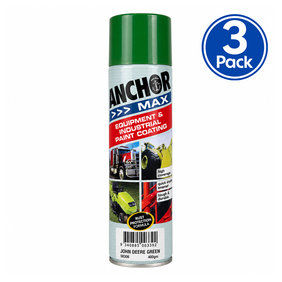 ANCHOR MAX John Deere Green Industrial Enamel Aerosol Spray Paint 400g 3 Pack