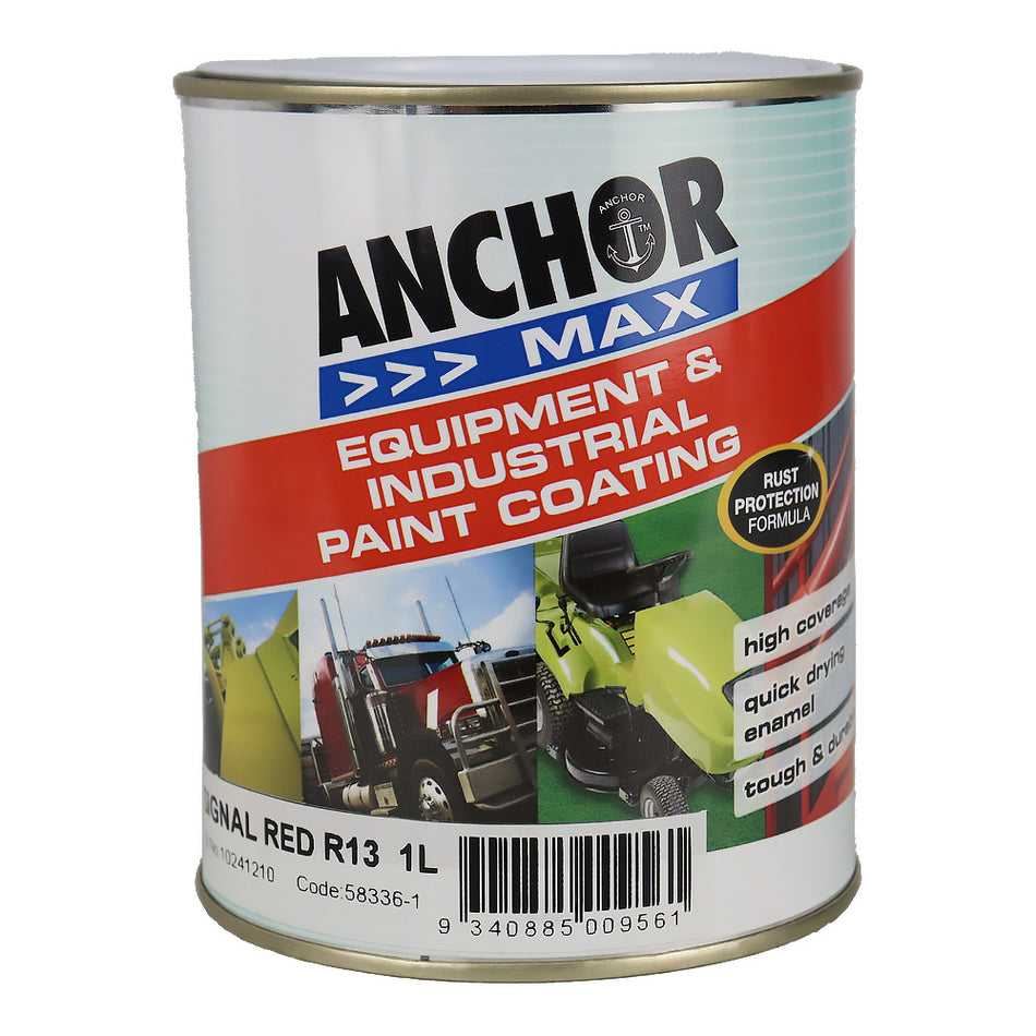 ANCHOR MAX Signal Red R13 1L Industrial Enamel Paint High Durability