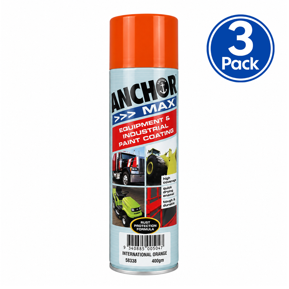 ANCHOR MAX International Orange Industrial Enamel Aerosol Spray Paint 400g 3 Pack