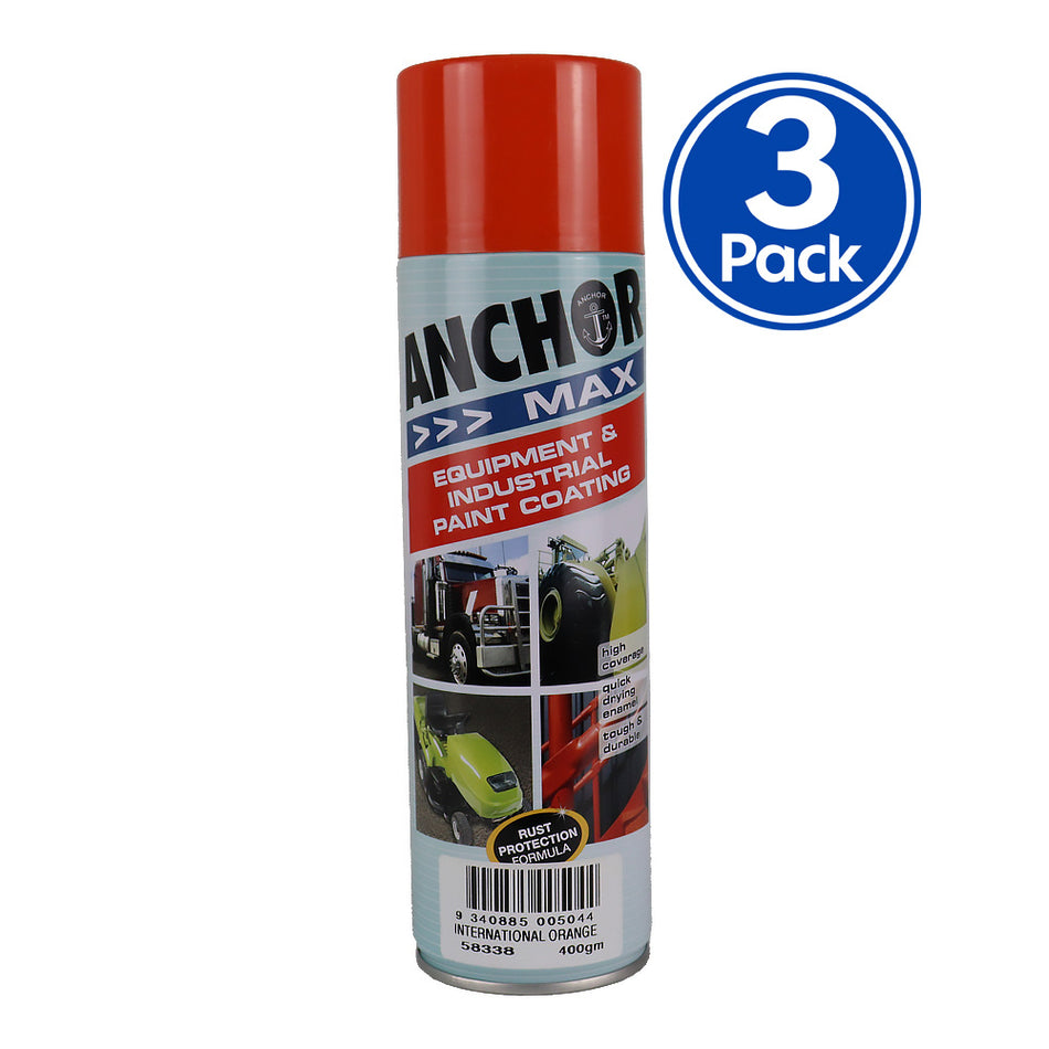 ANCHOR MAX International Orange 400gm Industrial Spray Paint High Coverage x3