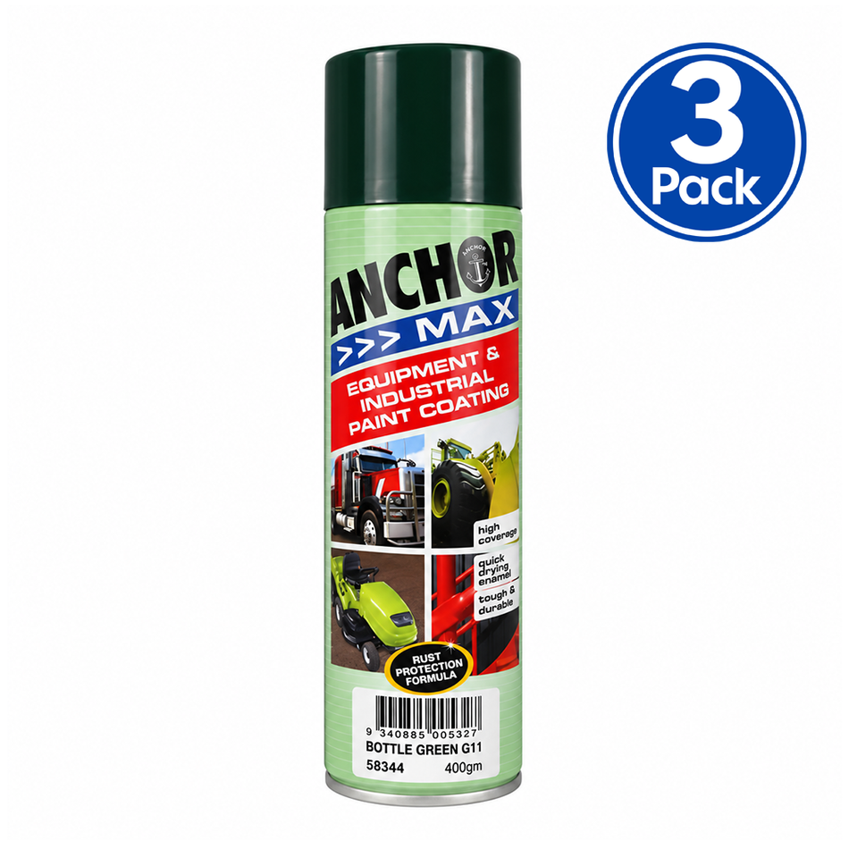 ANCHOR MAX Bottle Green G11 Industrial Enamel Aerosol Spray Paint 400g 3 Pack
