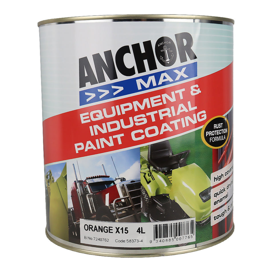 ANCHOR MAX Orange X15 4L Industrial Enamel Paint High Durability