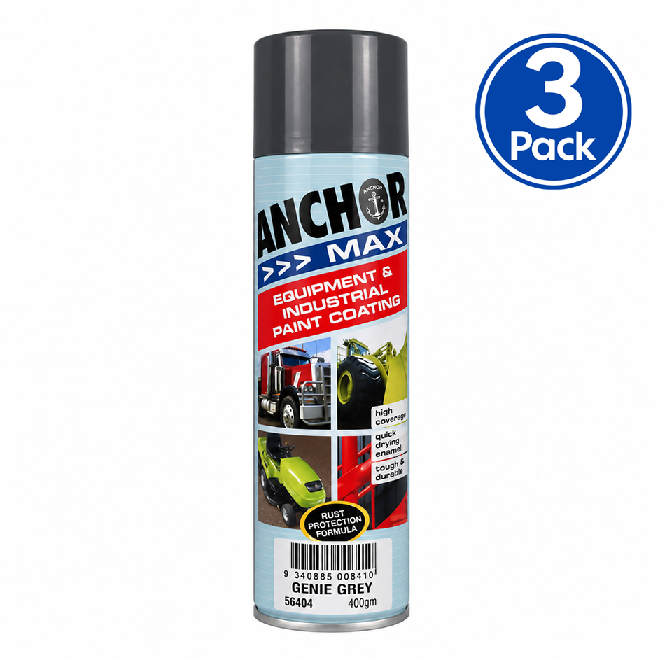 ANCHOR MAX Genie Grey Industrial Enamel Aerosol Spray Paint 400g 3 Pack