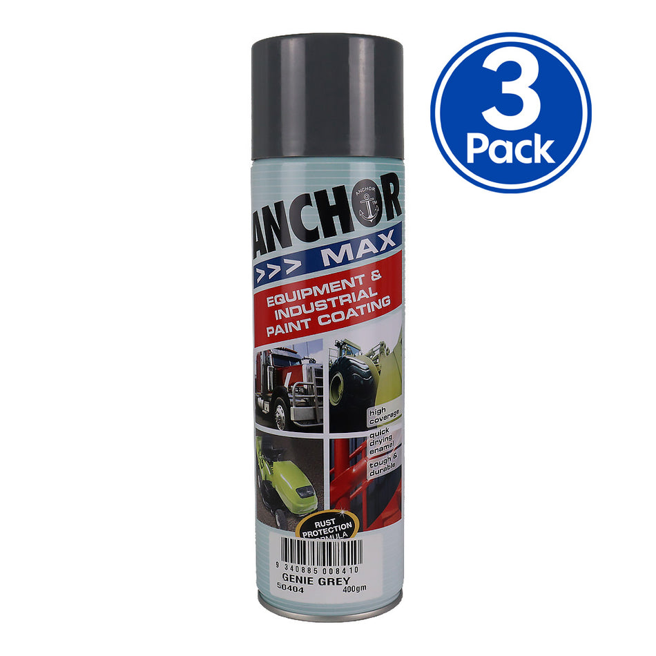 ANCHOR MAX Genie Grey 400gm Industrial Spray Paint High Coverage x3