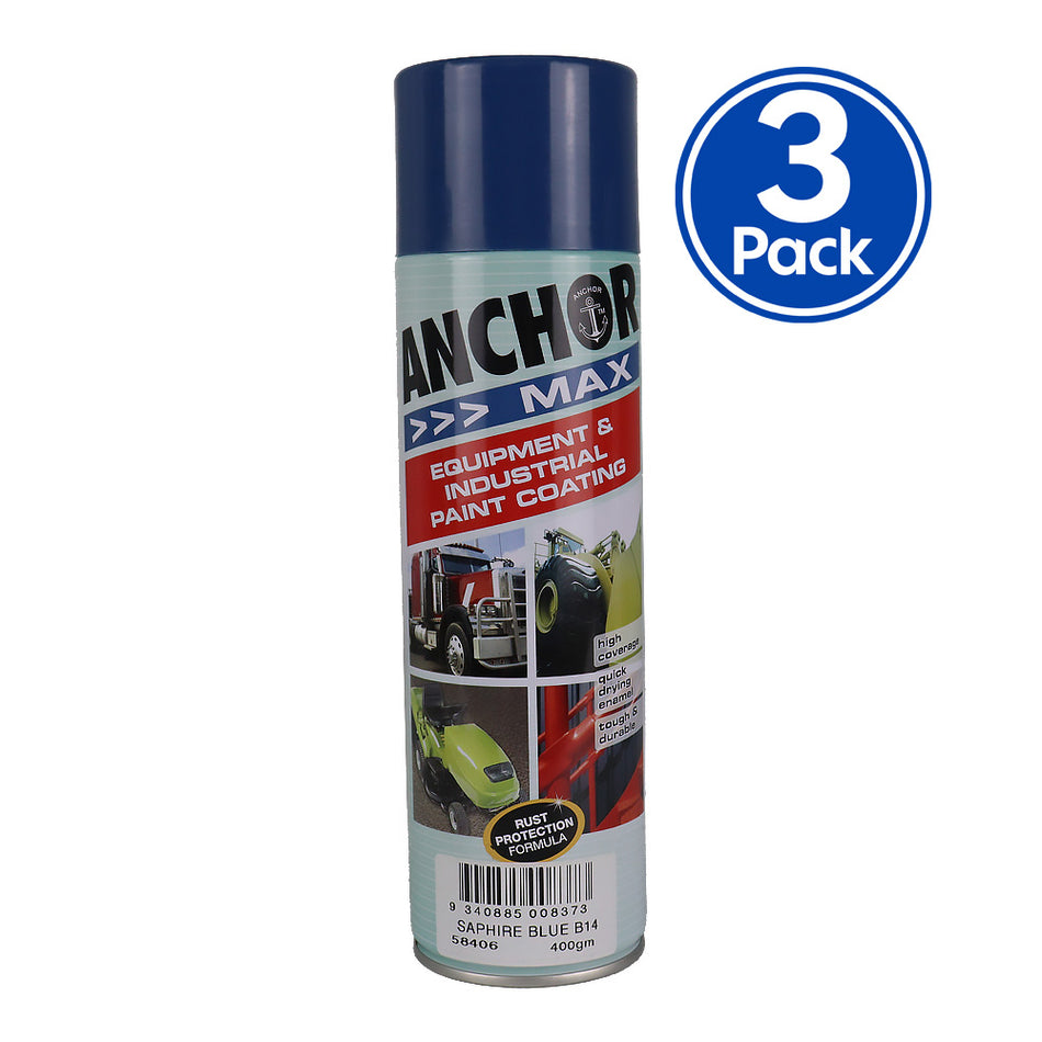 ANCHOR MAX Saphire Blue B14 400gm Industrial Spray Paint High Coverage x3