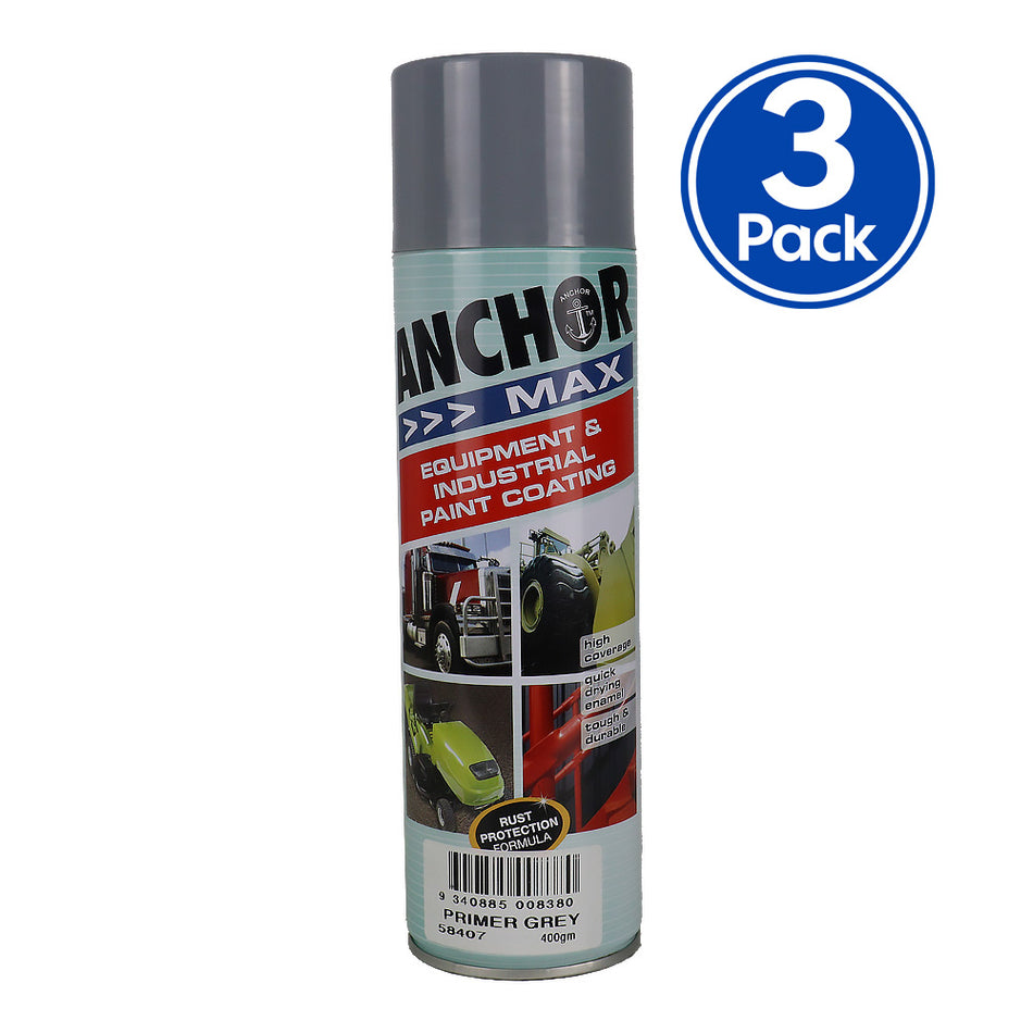 ANCHOR MAX Primer Grey 400gm Industrial Spray Paint High Coverage x3