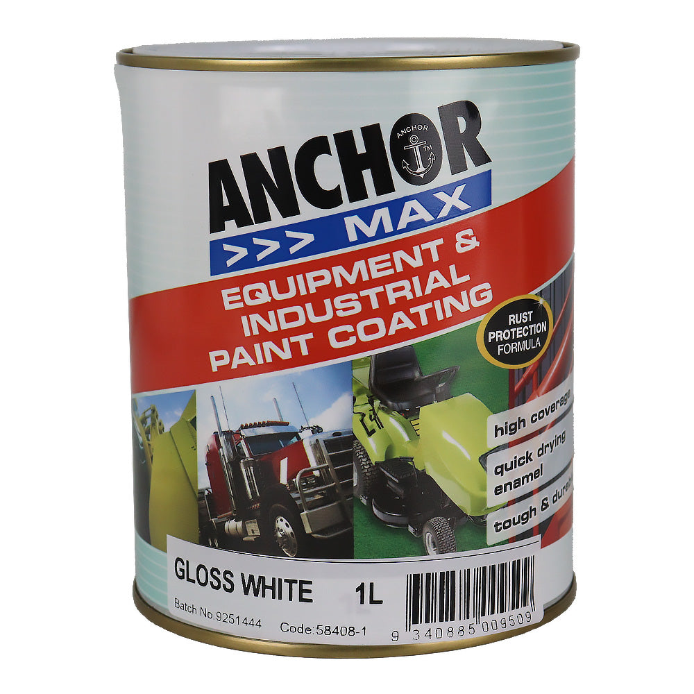 ANCHOR MAX Gloss White 1L Industrial Enamel Paint High Durability