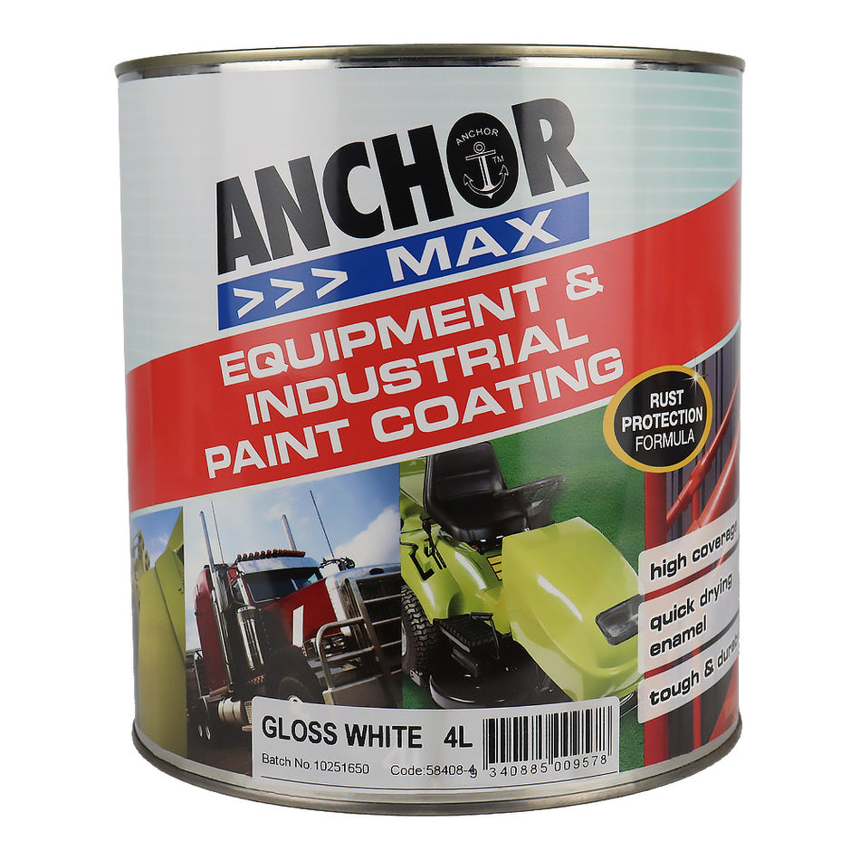 ANCHOR MAX Gloss White 4L Industrial Enamel Paint High Durability