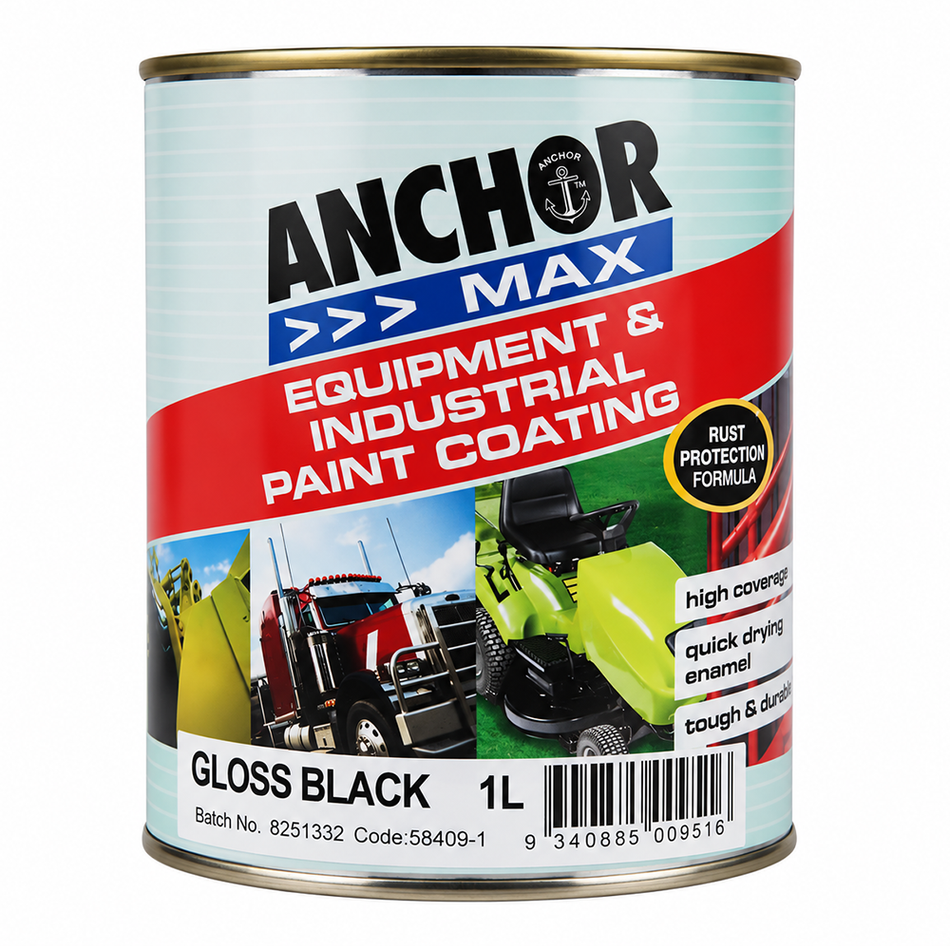 ANCHOR MAX Gloss Black Industrial Enamel Paint 1L