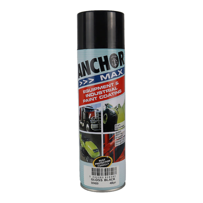 ANCHOR MAX Gloss Black 400gm Industrial Spray Paint High Coverage
