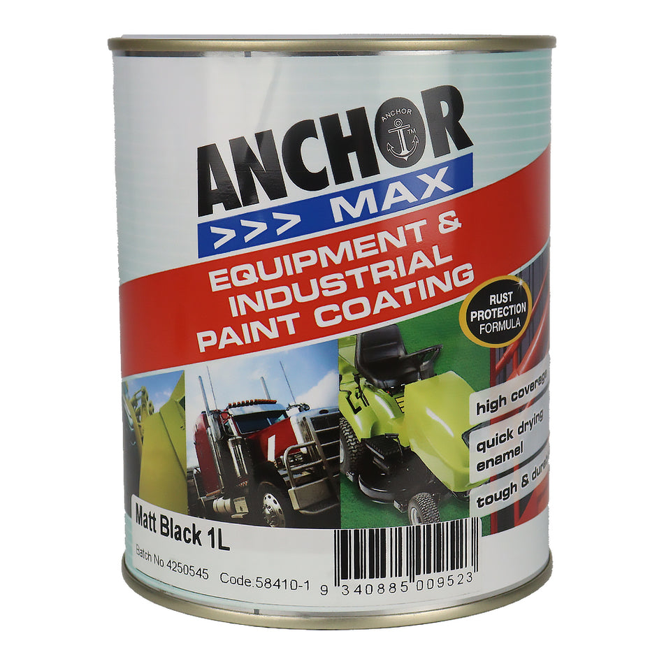 ANCHOR MAX Matt Black 1L Industrial Enamel Paint High Durability