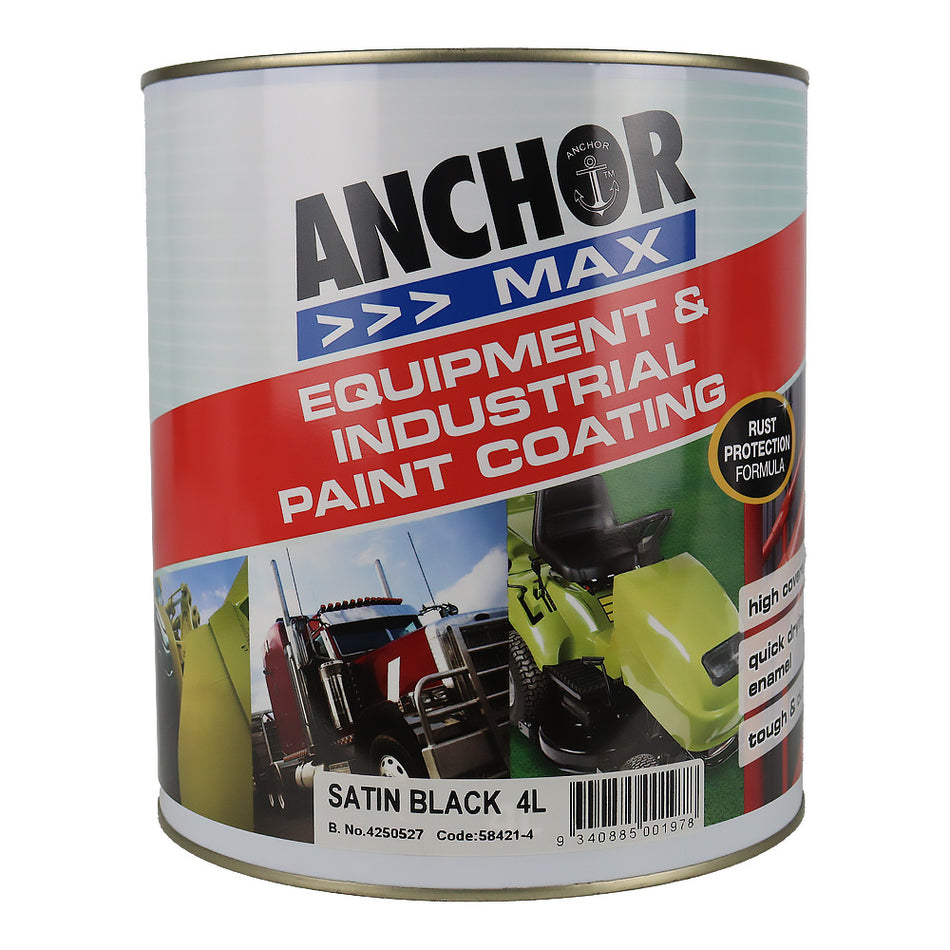 ANCHOR MAX Satin Black 4L Industrial Enamel Paint High Durability