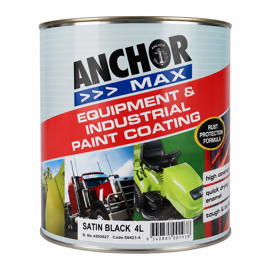 ANCHOR MAX Satin Black Industrial Enamel Paint 4L